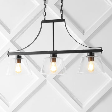 Jayden 36" Industrial Farmhouse Iron/Glass Linear LED Pendant - JONATHAN Y